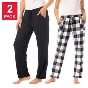 Lucky Brand Ladies 2Pk Relaxed Lounge Pajama PJ Pants Black/Buffalo Plaid XS NEW